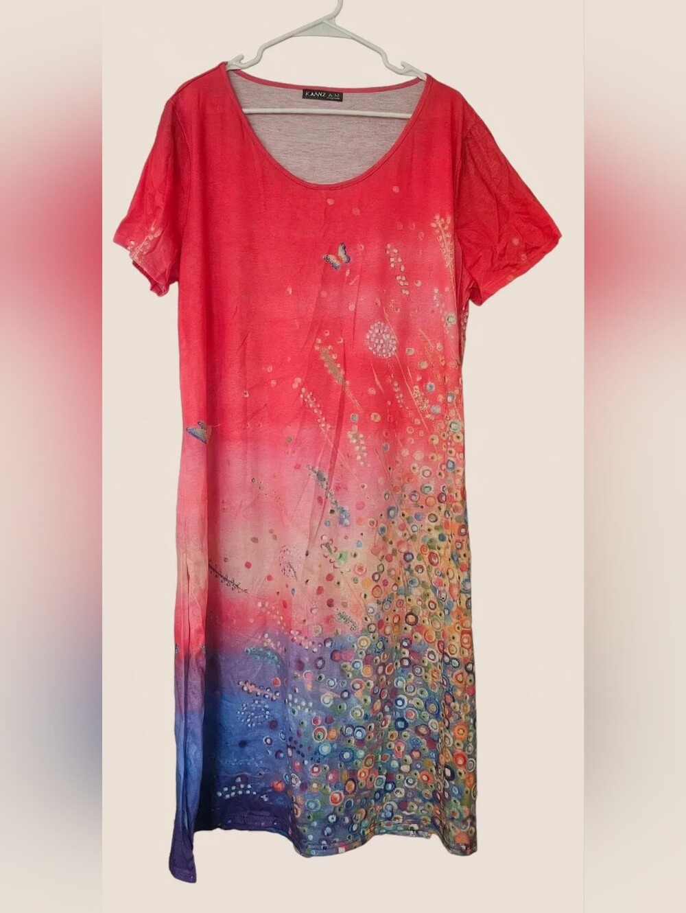 NORACORA Coral Ombre Midi Dress with Floral Print